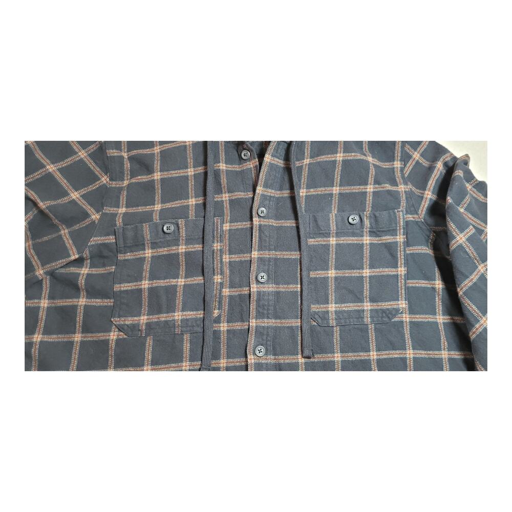 Original Use Mens Button Down Flannel Shirt L Hooded Shacket Navy Double Pockets - Picture 3 of 9